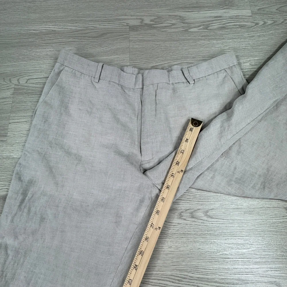 Perry Ellis Mens Linen Blend Flat Front Dress Pants Tan 34 x 32 Breathable